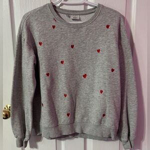 Only Heather Gray Sweatshirt With Embroidered Hearts